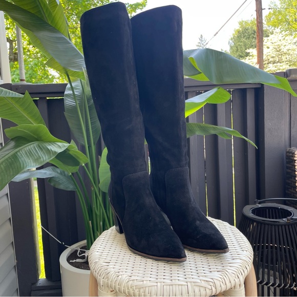 Cole Haan Knee High Boot - Black Suede with Block Heel - Picture 3 of 10